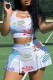 White Casual Letter Print Patchwork U Neck Sleeveless Two Pieces
