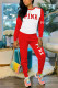 Red Street Print Patchwork O Neck Long Sleeve Two Pieces