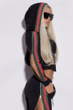 Red adult Sexy Fashion Split Striped asymmetrical Zippered Patchwork Two Piece Suits pencil Lo