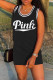 Black Fashion Letter Print Basic O Neck Vest Dress