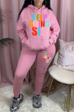 Pink Casual Print Patchwork Hooded Collar Long Sleeve Two Pieces