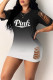 Black Sexy Gradual Change Letter Ripped O Neck Wrapped Skirt Dresses