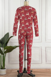 Red Casual Living Print Patchwork V Neck Regular Jumpsuits