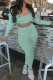 Light Green Casual Sportswear Solid Patchwork U Neck Long Sleeve Two Pieces