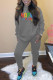 Grey Casual Print Patchwork O Neck Long Sleeve Two Pieces
