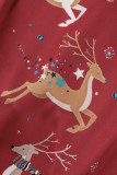 Red Casual Living Print Patchwork V Neck Regular Jumpsuits