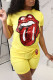 Yellow Casual Geometric Print Sequins Pocket O Neck Short Sleeve Two Pieces