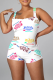 White Sexy Print Patchwork Square Collar Skinny Rompers