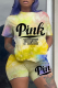 Yellow Street Gradual Change Printing O Neck Short Sleeve Two Pieces