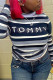 Black Gray Fashion Casual Letter Striped Print Basic Turtleneck Tops