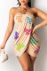 Khaki Fashion Sexy Letter Print Backless Strapless Sleeveless Dress