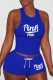 Royal Blue Sexy Print Patchwork U Neck Sleeveless Two Pieces