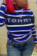 Blue Black Fashion Casual Letter Striped Print Basic Turtleneck Tops