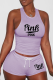 Purple Sexy Print Patchwork U Neck Sleeveless Two Pieces