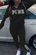 Black Fashion Casual Long Sleeve Hooded Collar Regular Sleeve Regular Letter Embroidery Two Pieces