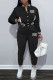 Black Casual Print Patchwork Buckle Cardigan Collar Long Sleeve Two Pieces