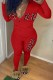 Red Casual Print Letter Hooded Collar Long Sleeve Two Pieces