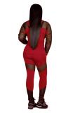Red adult Sexy Fashion Zippered Two Piece Suits Patchwork Straight Long Sleeve