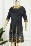 Red Casual Print Patchwork O Neck A Line Dresses