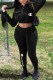 Black Street Print Letter Zipper Collar Long Sleeve Two Pieces
