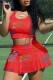 Red Casual Letter Print Patchwork U Neck Sleeveless Two Pieces