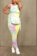 Yellow Blends Casual Print Draped Bandage Zippered pencil Sleeveless Two Pieces