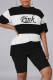 Black Fashion Casual Letter Print Basic O Neck Short Sleeve Two Pieces