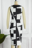Black Red Street Print Patchwork V Neck Pencil Skirt Dresses