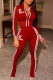 Red Casual Print Patchwork Zipper Zipper Collar Long Sleeve Two Pieces