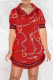 Red Fashion Casual Print Basic Turndown Collar Shirt Dress