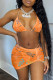 Orange Sexy Letter Print Backless Halter Sleeveless Two Pieces Swimwear