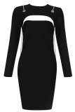 Black Sexy Solid Hollowed Out Patchwork O Neck Long Sleeve Dresses
