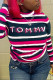 Rose Red Fashion Casual Letter Striped Print Basic Turtleneck Tops