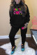 Black Casual Print Patchwork O Neck Long Sleeve Two Pieces