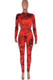 Red adult Sexy Fashion Two Piece Suits Print pencil Long Sleeve