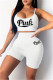 White Sexy Casual Letter Print Backless Spaghetti Strap Sleeveless Two Pieces