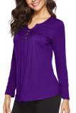 purple Asymmetrical Collar Long Sleeve lace Solid Long Sleeve Tops