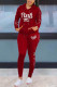 Red Casual Letter Print Patchwork Hooded Collar Long Sleeve Two Pieces