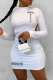 White Sexy Print Patchwork Half A Turtleneck Pencil Skirt Dresses