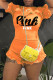 Orange Casual Letter Patchwork Flounce Stringy Selvedge O Neck Short Sleeve Two Pieces