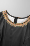 Red Casual Print Patchwork O Neck A Line Dresses