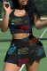 Black Casual Letter Print Patchwork U Neck Sleeveless Two Pieces