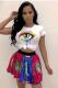White O Neck Short Sleeve Solid Character