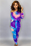Green adult Sexy Fashion Print Two Piece Suits Tie Dye pencil Long Sleeve Two-piece Pants Set