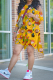 Yellow Sexy Print Patchwork O Neck Short Sleeve Two Pieces