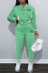 Green Casual Print Patchwork Buckle Cardigan Collar Long Sleeve Two Pieces