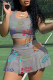 Grey Casual Letter Print Patchwork U Neck Sleeveless Two Pieces