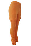 Orange Black Green Pink Orange Yellow Fluorescent green Drawstring Sleeveless Mid Patchwork Solid Pocket Draped Boot Cut Pants Bottoms