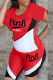 Red Casual Print Patchwork O Neck Short Sleeve Two Pieces
