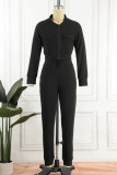 Pink Casual Solid Patchwork Zipper Collar Long Sleeve Two Pieces